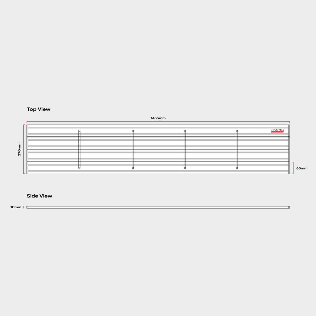 Dimensioned diagram of the wheel arch shelf: 1,455 mm long, 270 mm deep and 10 mm thick unfolded